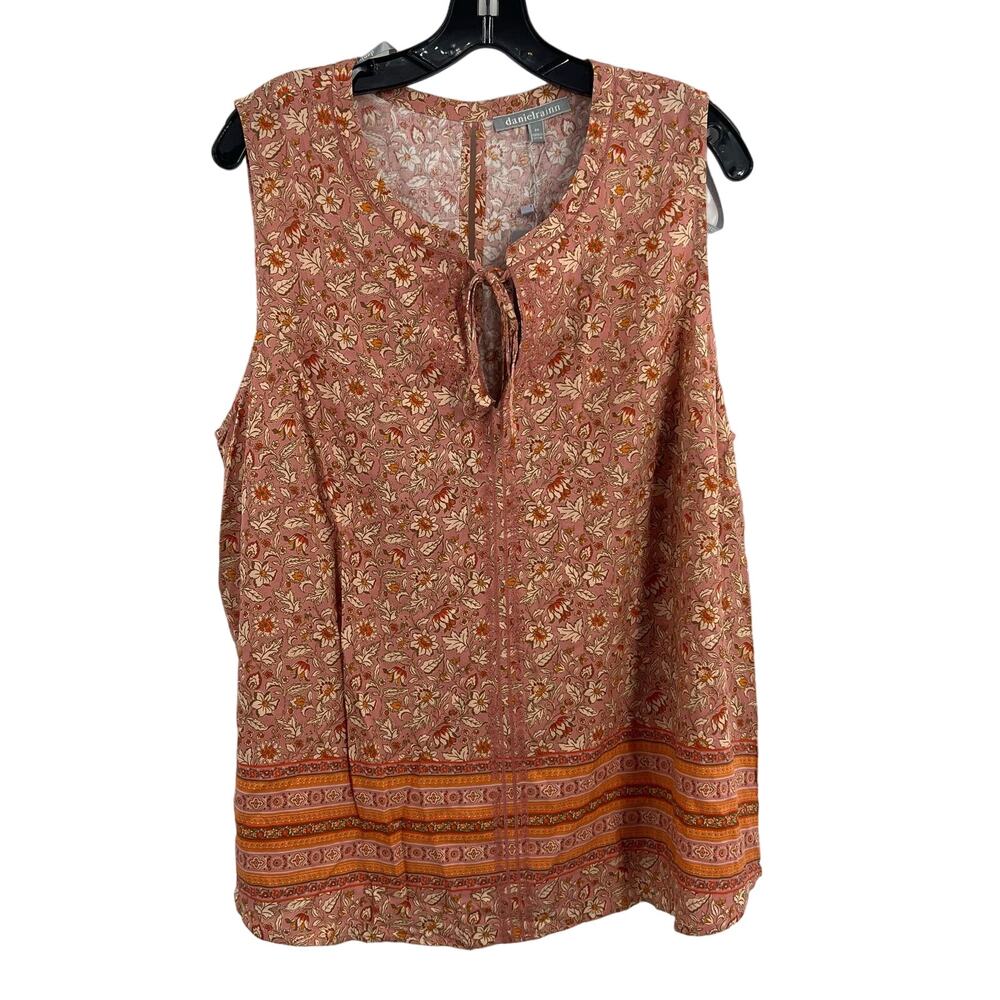Daniel Rainn Floral Sleeveless Pink Blouse Lace Up Front Size 2X New - Picture 1 of 10